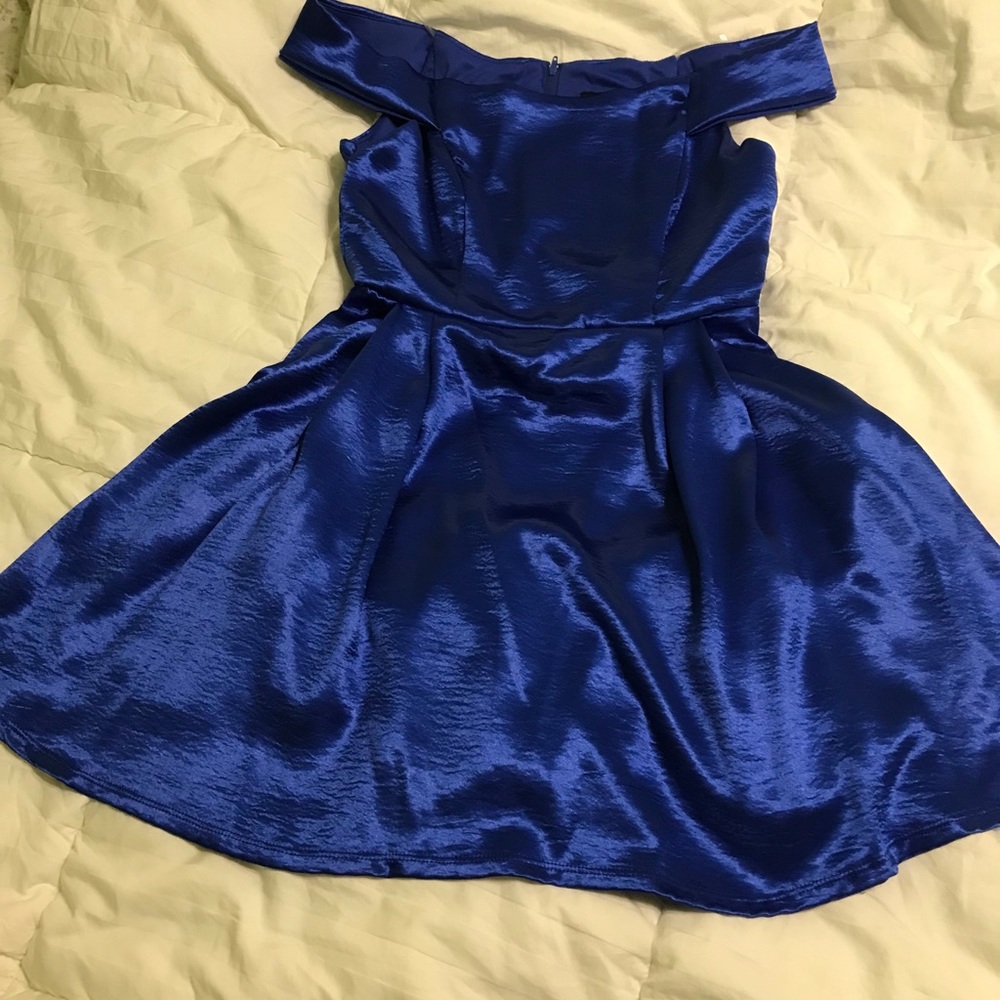 short off the shoulder blue dress